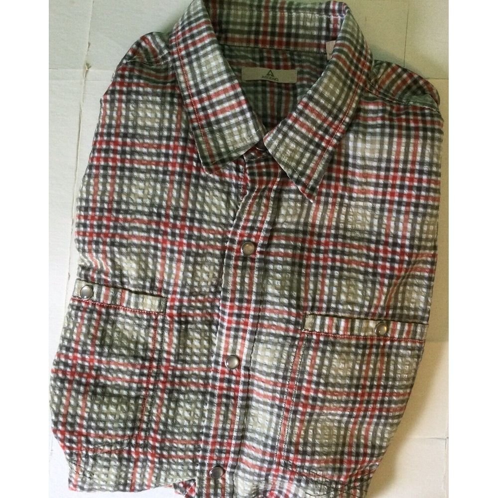 Ascend Mens Plaid Shirt L Pearl Snap Button Up‎ Pockets